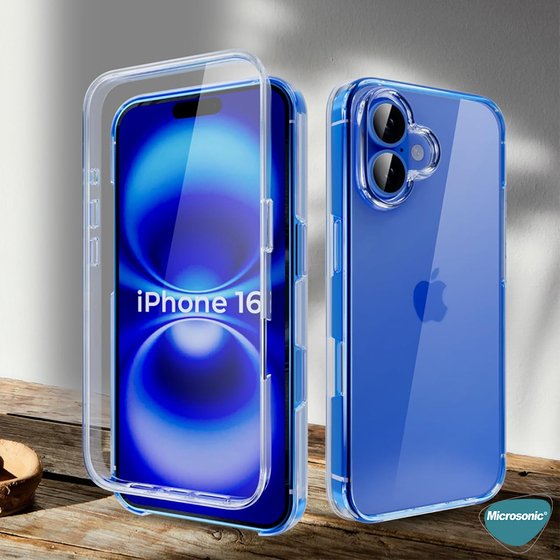 Microsonic Apple iPhone 16 Plus Kılıf 6 Tarafı Tam Full Koruma 360 Clear Soft Şeffaf
