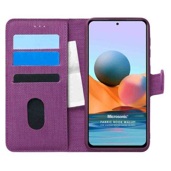 Microsonic Xiaomi Redmi Note 10 Pro Max Kılıf Fabric Book Wallet Mor