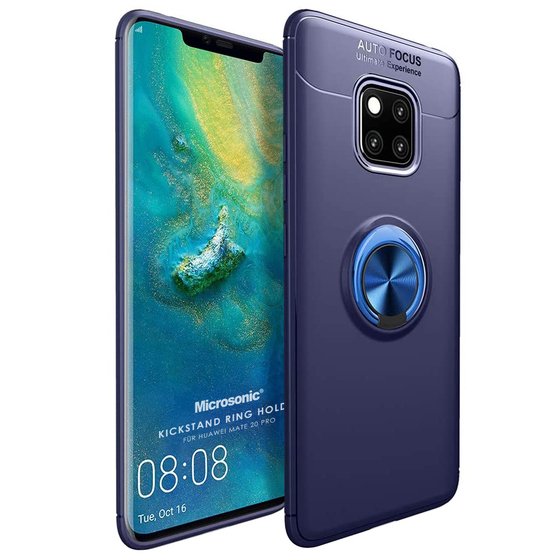 Microsonic Huawei Mate 20 Pro Kılıf Kickstand Ring Holder Lacivert