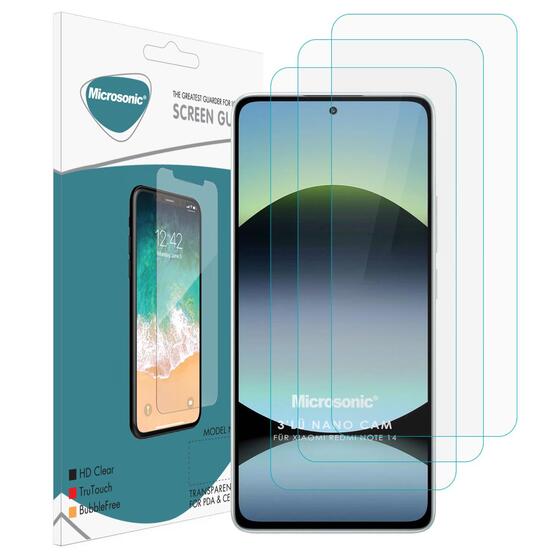 Microsonic Xiaomi Redmi Note 14 5G Screen Protector Nano Glass Cam Ekran Koruyucu (3`lü Paket)