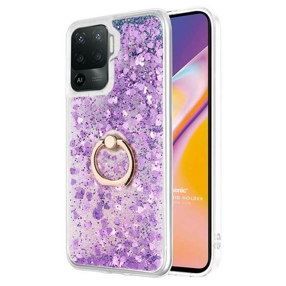 Microsonic Oppo Reno 5 Lite Kılıf Glitter Liquid Holder Mor