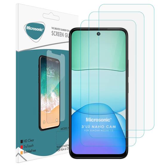 Microsonic Xiaomi Redmi 13 4G Screen Protector Nano Glass Cam Ekran Koruyucu (3`lü Paket)