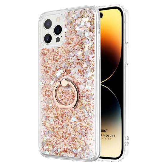 Microsonic Apple iPhone 15 Pro Kılıf Glitter Liquid Holder Gold