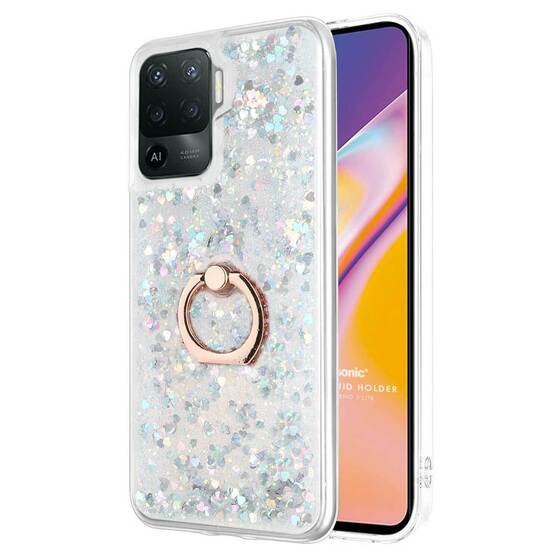 Microsonic Oppo Reno 5 Lite Kılıf Glitter Liquid Holder Gümüş