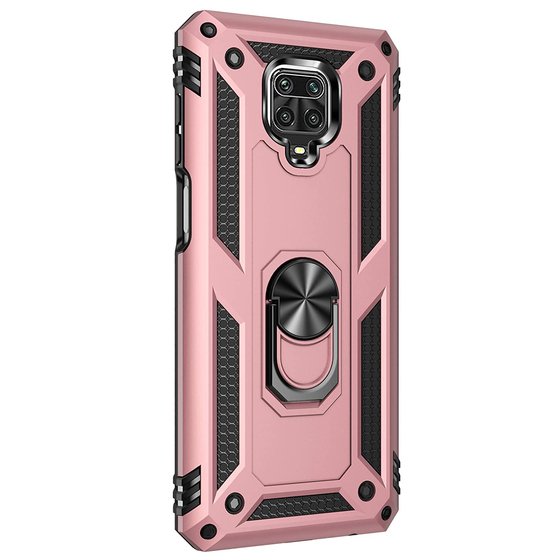 Microsonic Xiaomi Redmi Note 9 Pro Max Kılıf Military Ring Holder Rose Gold