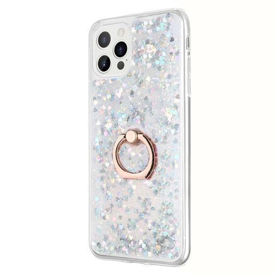 Microsonic Apple iPhone 15 Pro Kılıf Glitter Liquid Holder Gümüş