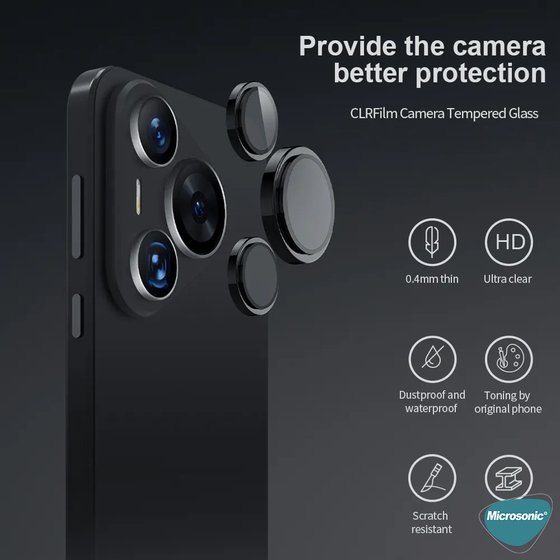 Microsonic Huawei Pura 70 Pro Tekli Kamera Lens Koruma Camı Siyah