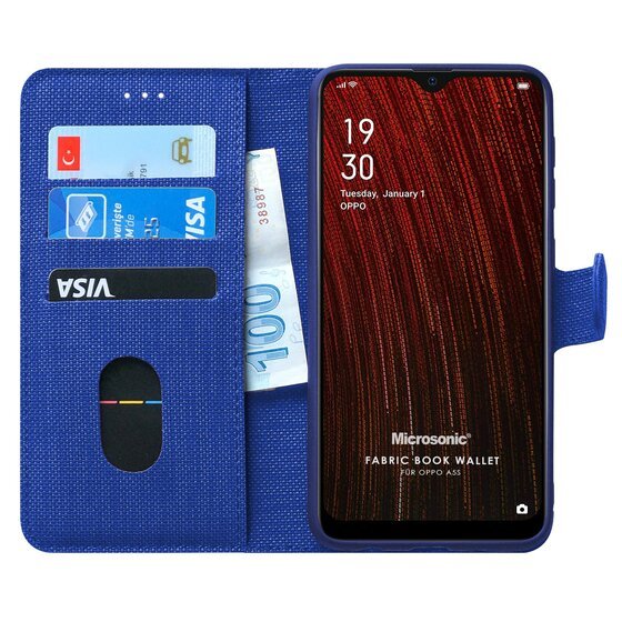 Microsonic Oppo A5S Kılıf Fabric Book Wallet Lacivert