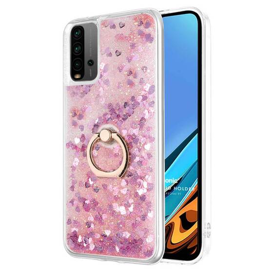 Microsonic Xiaomi Redmi 9T Kılıf Glitter Liquid Holder Pembe