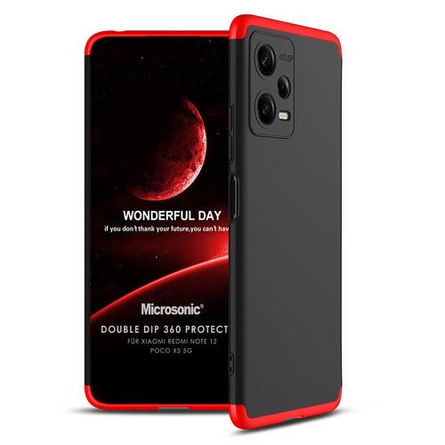 Microsonic Xiaomi Poco X5 5G Kılıf Double Dip 360 Protective Siyah Kırmızı