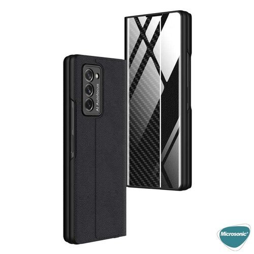 Microsonic Samsung Galaxy Z Fold 2 Kılıf Carbon Fiber BookStyle Siyah