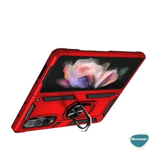 Microsonic Samsung Galaxy Z Fold 3 Kılıf Military Ring Holder Gümüş