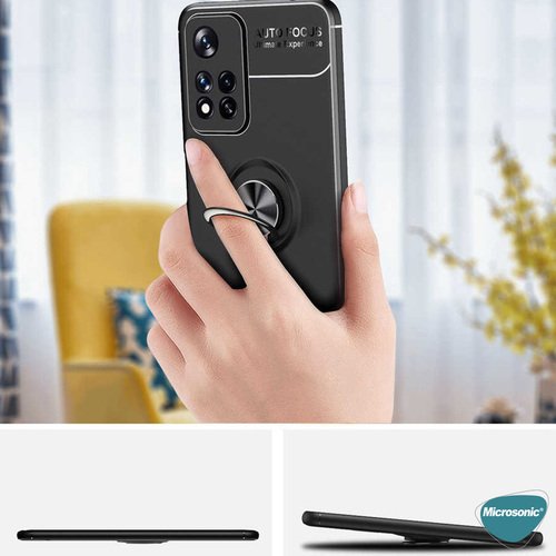 Microsonic Xiaomi Redmi Note 11 Pro Plus Kılıf Kickstand Ring Holder Siyah