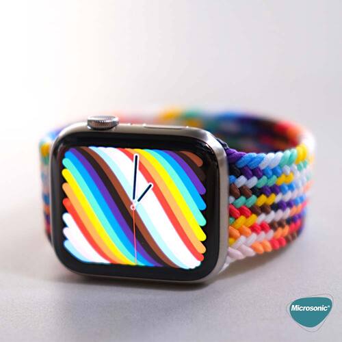 Microsonic Apple Watch SE 3 40mm Kordon, (Small Size, 127mm) Knitted Fabric Single Loop Pride Edition