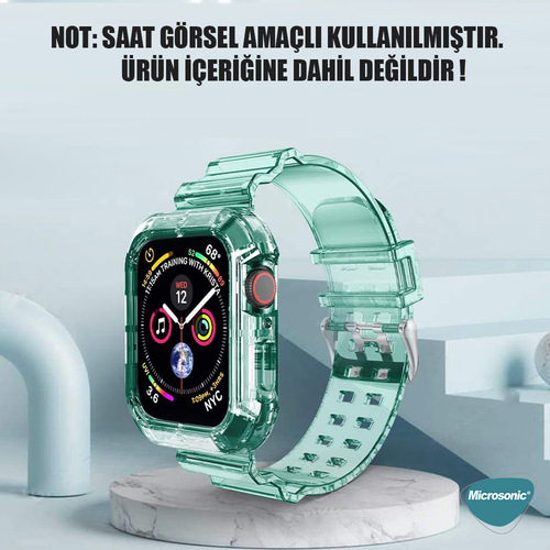 Microsonic Apple Watch SE 3 40mm Kordon Transparent Clear Band Yeşil