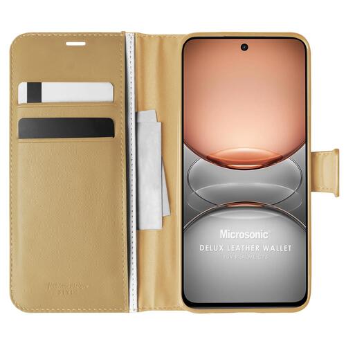 Microsonic Realme C75 Kılıf Delux Leather Wallet Gold