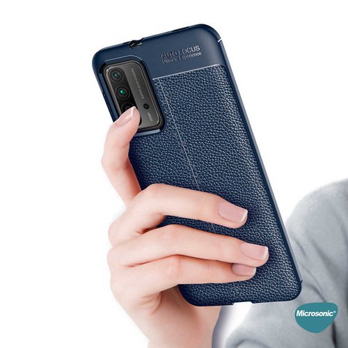 Microsonic Xiaomi Redmi 9T Kılıf Deri Dokulu Silikon Siyah