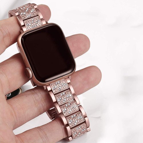 Microsonic Apple Watch Series 5 44mm Metal Dressy Jewelry Kordon Rose Gold