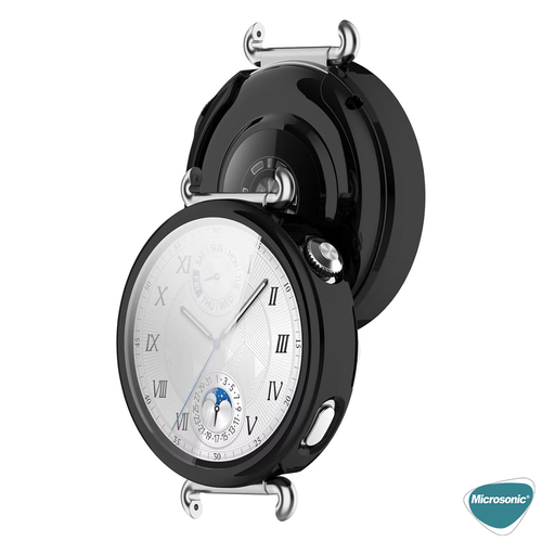 Microsonic Huawei Watch GT 6 41mm Kılıf Ekranı Tam Kaplayan 360 Full Round Soft Silicone Siyah