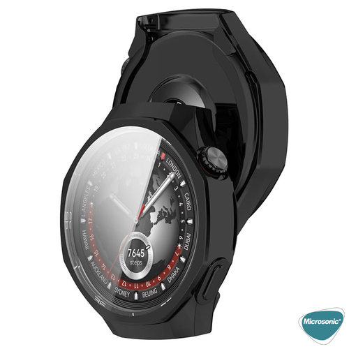 Microsonic Huawei Watch GT 6 Pro 46mm Kılıf Ekranı Tam Kaplayan 360 Full Round Soft Silicone Siyah