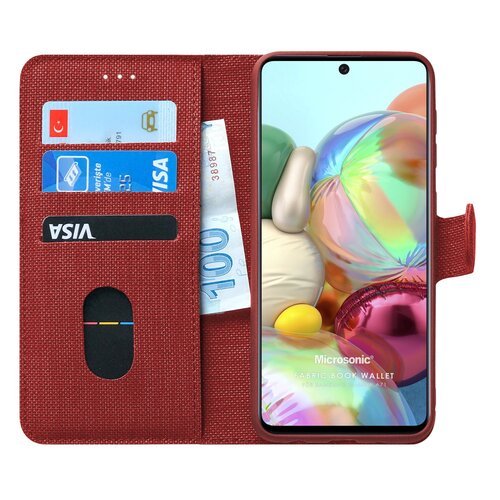 Microsonic Samsung Galaxy A71 Kılıf Fabric Book Wallet Kırmızı