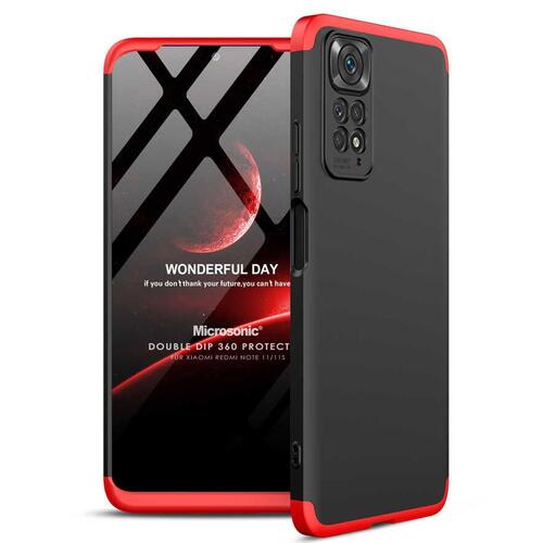 Microsonic Xiaomi Redmi Note 11 Pro 5G Kılıf Double Dip 360 Protective Siyah Kırmızı