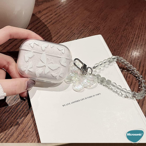 Microsonic Huawei FreeBuds SE 4 ANC Kılıf Kelebek Figürlü Parıltılı Şeffaf