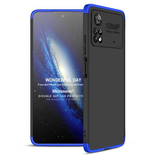 Microsonic Xiaomi Poco X4 Pro 5G Kılıf Double Dip 360 Protective Siyah Mavi