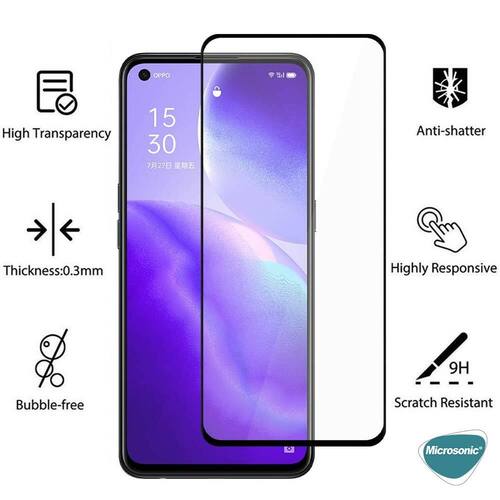 Microsonic Oppo Reno 5 5G Tam Kaplayan Temperli Cam Ekran Koruyucu Siyah