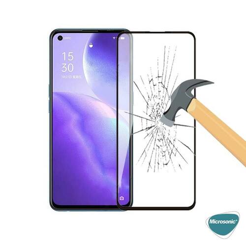 Microsonic Oppo Reno 5 5G Tam Kaplayan Temperli Cam Ekran Koruyucu Siyah