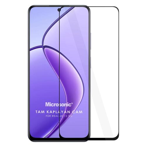 Microsonic Realme 12 5G Tam Kaplayan Temperli Cam Ekran Koruyucu Siyah