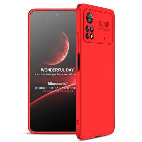 Microsonic Xiaomi Poco X4 Pro 5G Kılıf Double Dip 360 Protective Kırmızı