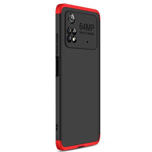 Microsonic Xiaomi Poco M4 Pro 4G Kılıf Double Dip 360 Protective Siyah Kırmızı