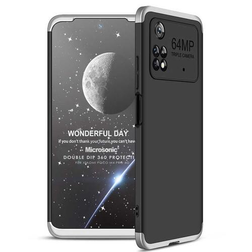 Microsonic Xiaomi Poco M4 Pro 4G Kılıf Double Dip 360 Protective Siyah Gri