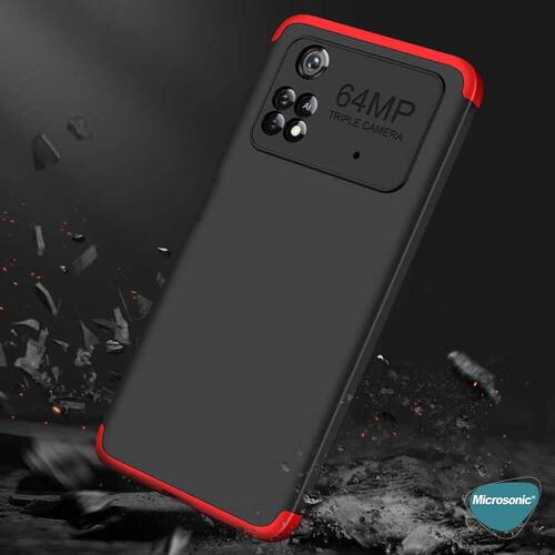 Microsonic Xiaomi Poco M4 Pro 4G Kılıf Double Dip 360 Protective Siyah Gri