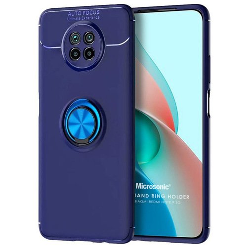 Microsonic Xiaomi Redmi Note 9 5G Kılıf Kickstand Ring Holder Lacivert