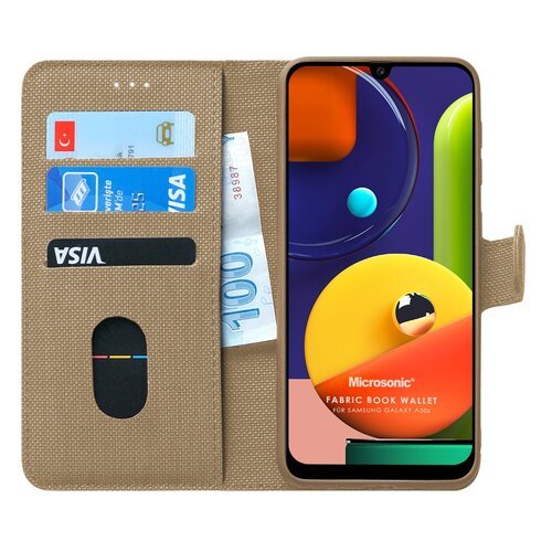 Microsonic Samsung Galaxy A50s Kılıf Fabric Book Wallet Gold