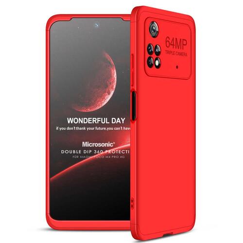 Microsonic Xiaomi Poco M4 Pro 4G Kılıf Double Dip 360 Protective Kırmızı