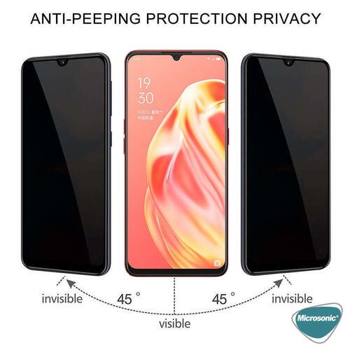 Microsonic Oppo A15 Privacy 5D Gizlilik Filtreli Cam Ekran Koruyucu Siyah