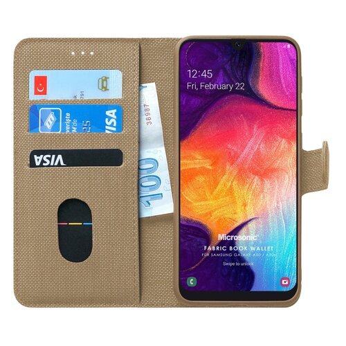 Microsonic Samsung Galaxy A30s Kılıf Fabric Book Wallet Gold