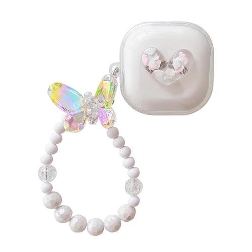 Microsonic Samsung Galaxy Buds Core Kılıf Kalp ve Kelebek Figürlü Parıltılı Şeffaf