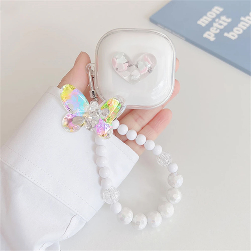 Microsonic Samsung Galaxy Buds Core Kılıf Kalp ve Kelebek Figürlü Parıltılı Şeffaf