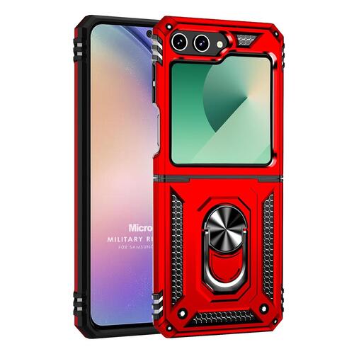 Microsonic Samsung Galaxy Z Flip 7 FE Kılıf Military Ring Holder Kırmızı