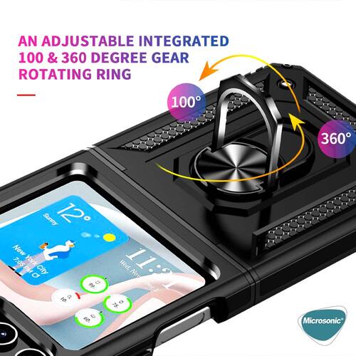 Microsonic Samsung Galaxy Z Flip 7 FE Kılıf Military Ring Holder Kırmızı
