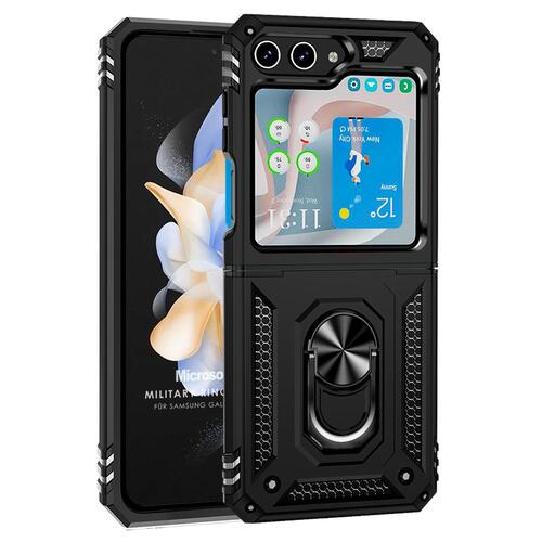 Microsonic Samsung Galaxy Z Flip 7 FE Kılıf Military Ring Holder Siyah