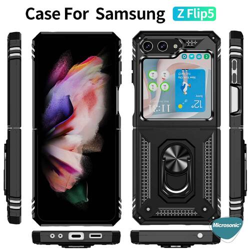 Microsonic Samsung Galaxy Z Flip 7 FE Kılıf Military Ring Holder Siyah