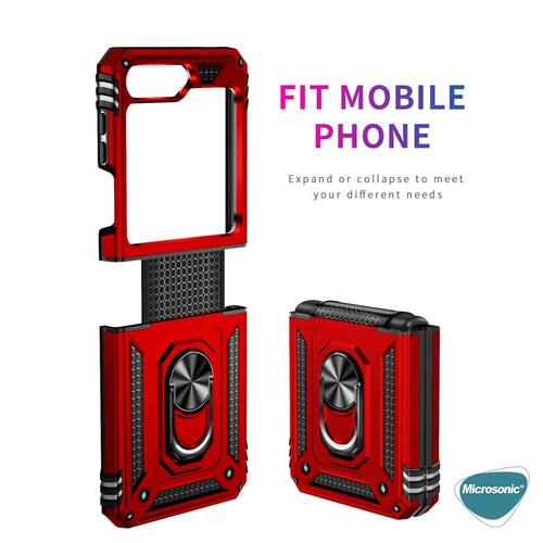 Microsonic Samsung Galaxy Z Flip 7 FE Kılıf Military Ring Holder Siyah