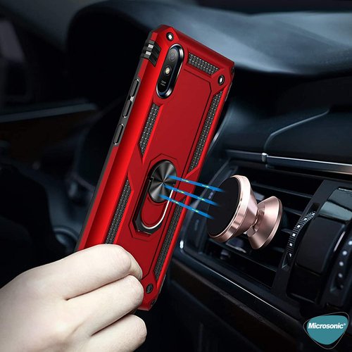 Microsonic Xiaomi Redmi 9A Kılıf Military Ring Holder Gümüş