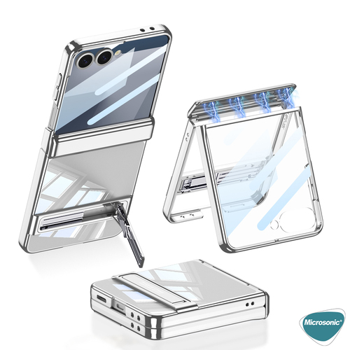 Microsonic Samsung Galaxy Z Flip 7 Kılıf Clarity Stand Gümüş