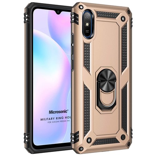 Microsonic Xiaomi Redmi 9A Kılıf Military Ring Holder Gold